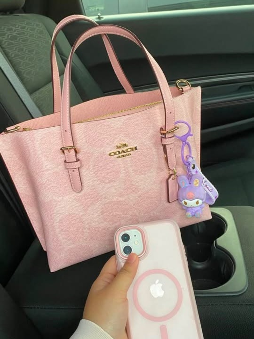 Coach Light Pink Signature Tote with Purple Charm